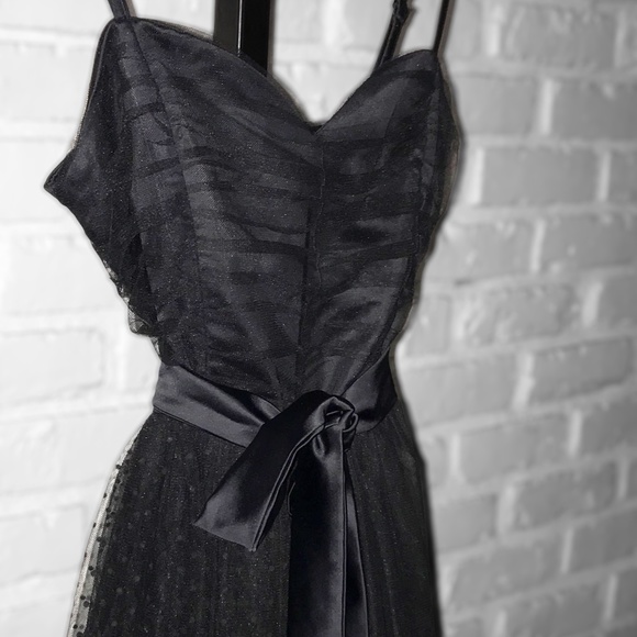 Black Bustier Mesh Black Midi Dress Party Collection Formal Satin Bow Prom Event - Picture 5 of 11